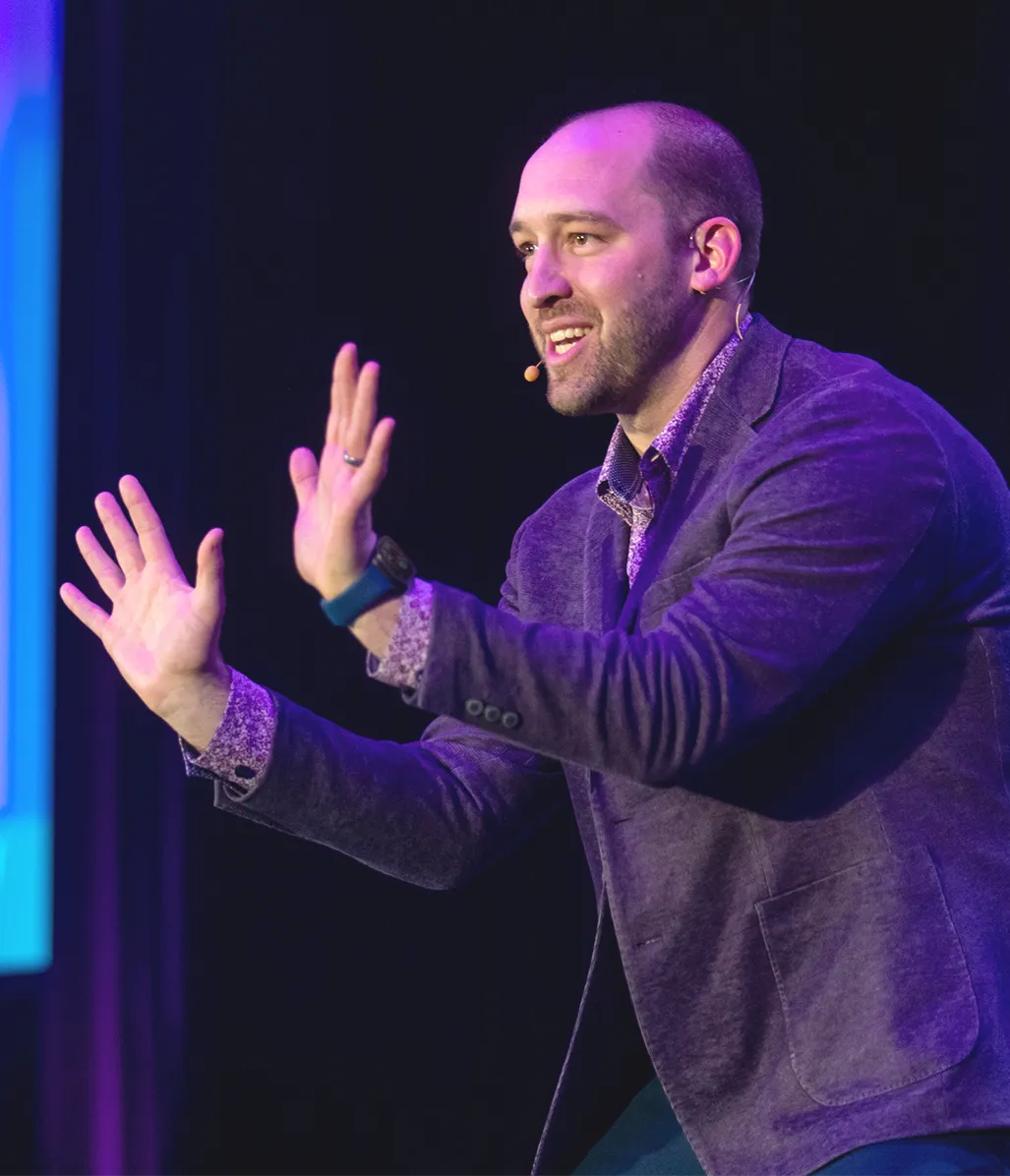 NSA Chad Keynote Speaking with Hands cropped Chad Littlefield giving a keynote talk