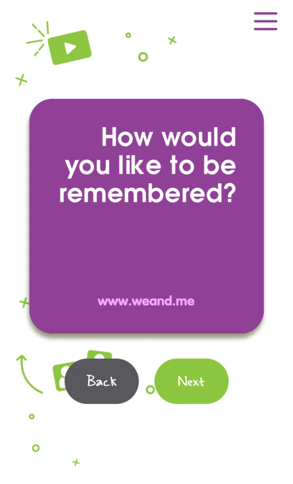 Web app screenshot of a We Connect Card: How would you like to be remembered?