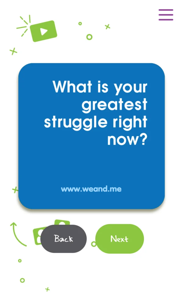 Web app screenshot of a We Connect Card: What is your greatest struggle right now?