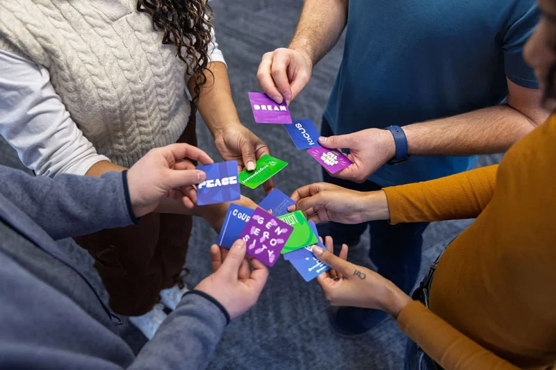 group of people with future focused cards